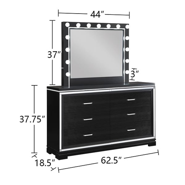 Eastern King Bedroom Set with Mirror Trim Accents in Silver and Black - - 36135700