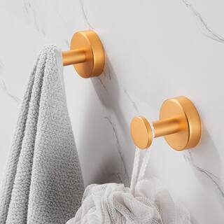 Zalerock Round 4-Piece Wall-Mounted Bathroom Robe Hook and Towel Hook with hidden mounting base in Gold YJ2004-4