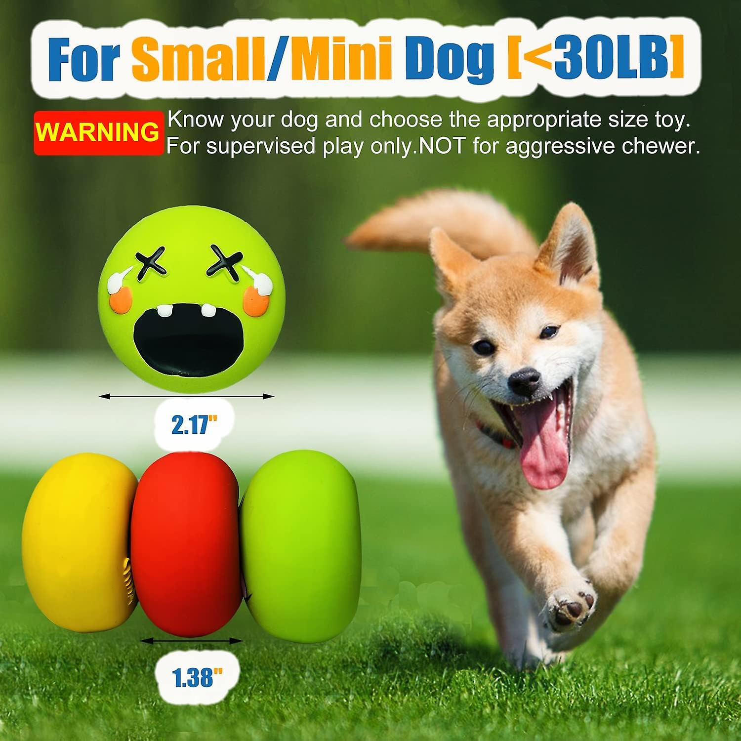 Squeaky Dog Toy For Small Dogs， Rubber Latex Puppy Toys Small Dog Toys， Soft Small Dog Squeaky Toys， Smile Face Squeaky Dog Balls Flat For Mini， Small