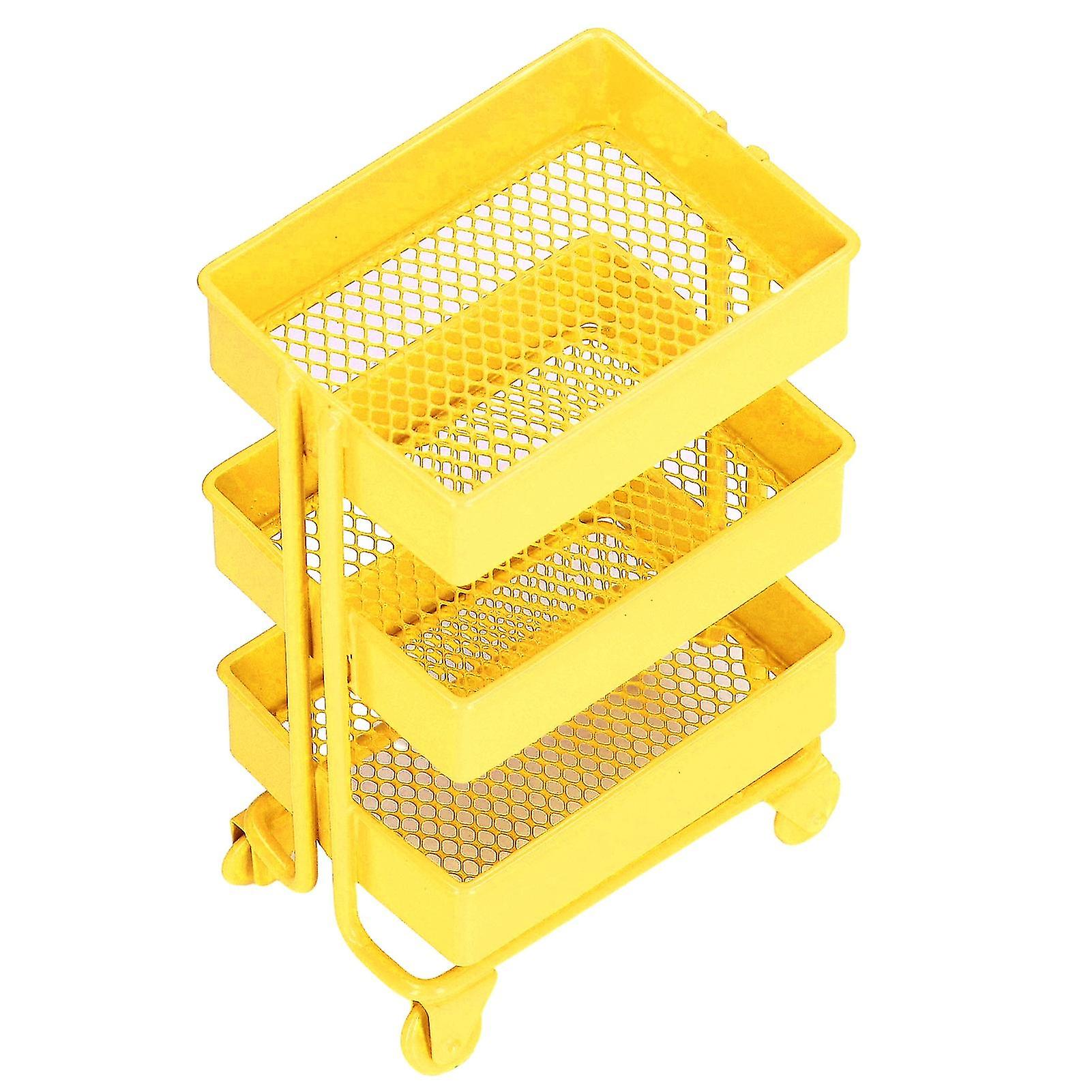 Dollhouse 3 Tier Storage Rack Simulation Movable 1:12 Dollhouse Trolley Rack with WheelsYellow