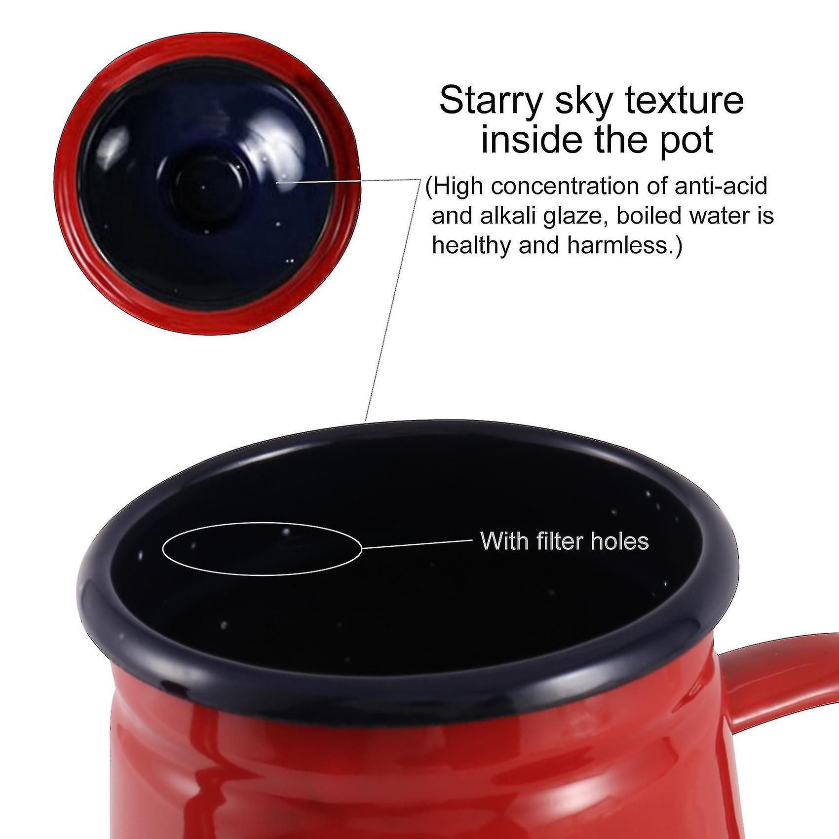 1.1l Enamel Coffee Pot Hand Tea Kettle Induction Cooker Gas Stove Universal Red