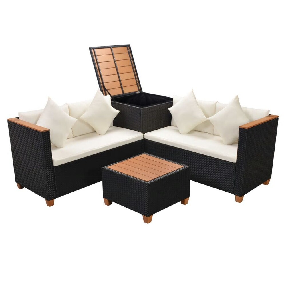 vidaXL 4 Piece Patio Lounge Set with Cushions Poly Rattan Black   46.5\