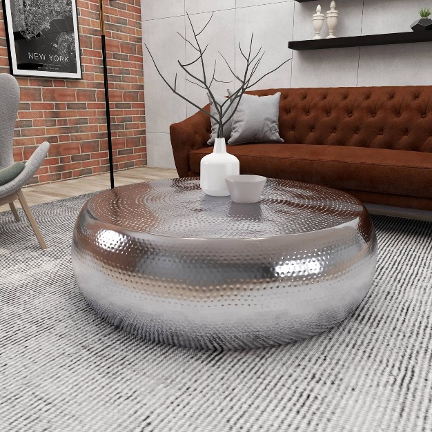 Contemporary Aluminum Coffee Table Silver Olivia amp May