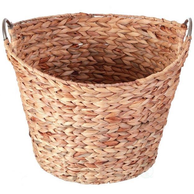 Water Hyacinth Wicker Large Round Storage Laundry Basket With Handles