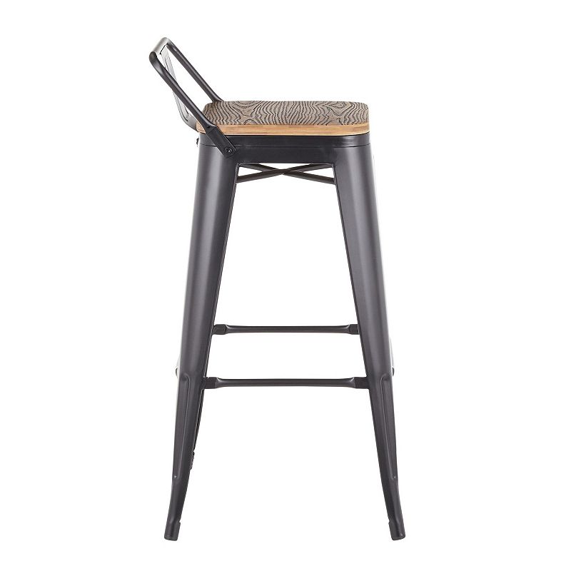 Set of 2 Oregon Industrial Black Metal and Wood-Pressed Grain Low Back Barstools 35