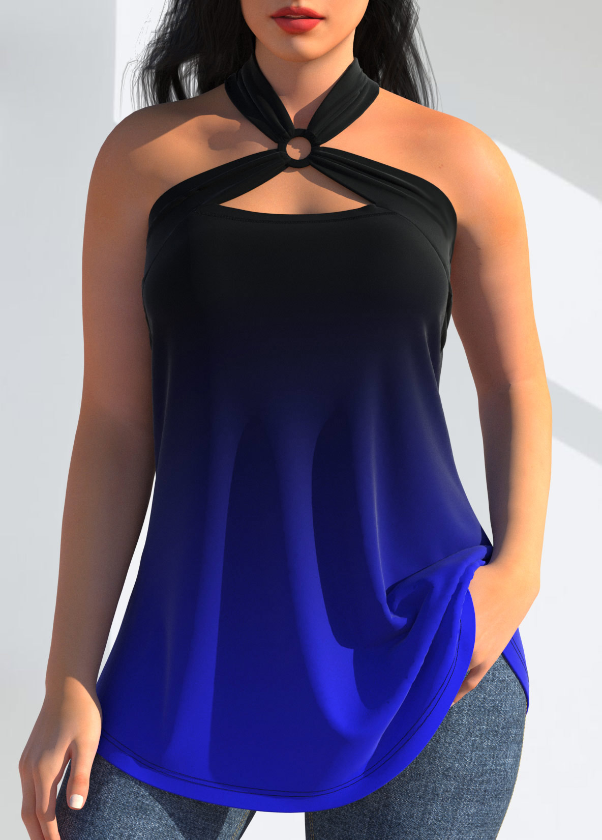 Royal Blue Halter Ombre Tank Top