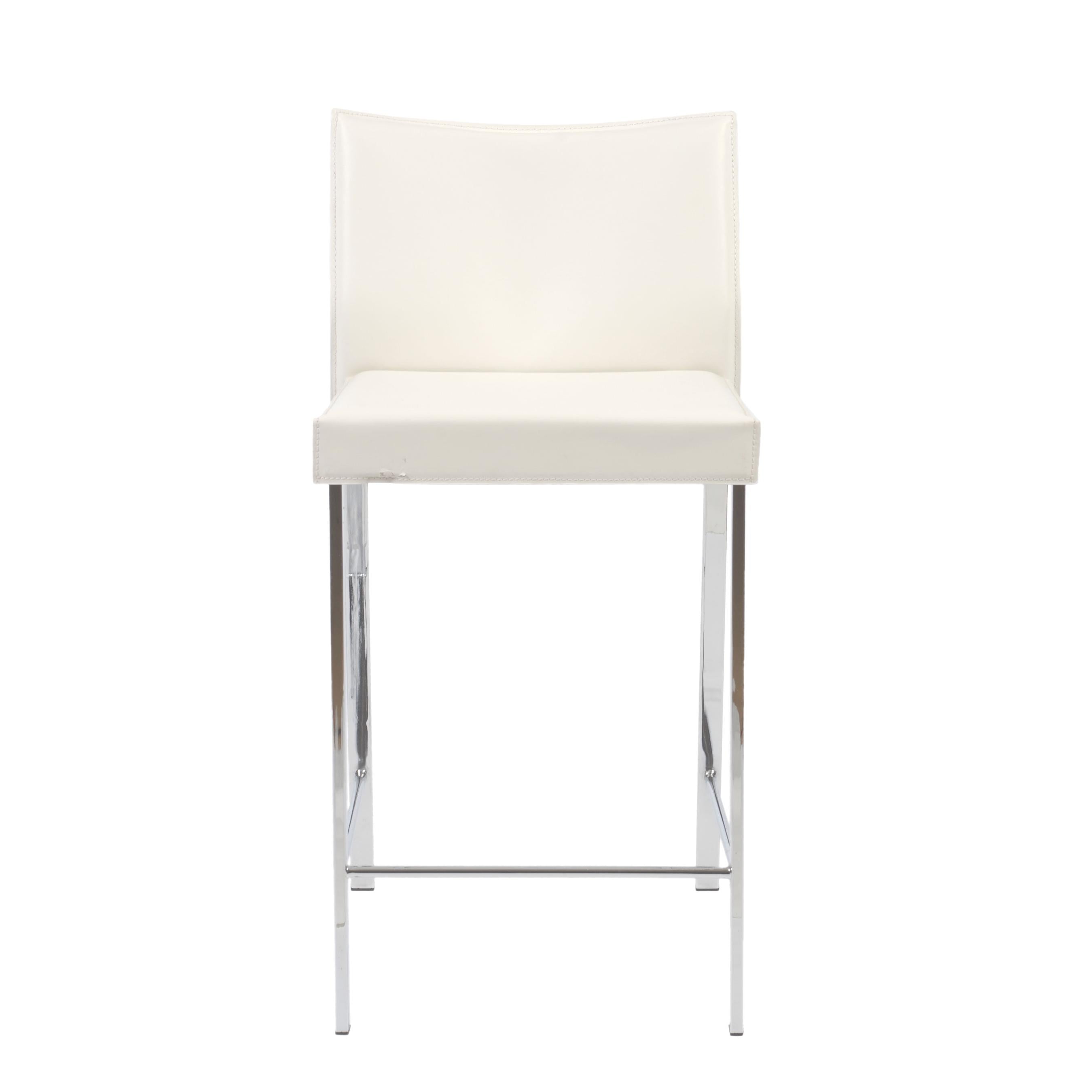 Set of Two Riley-B Bar + Counter Stools in White Leather