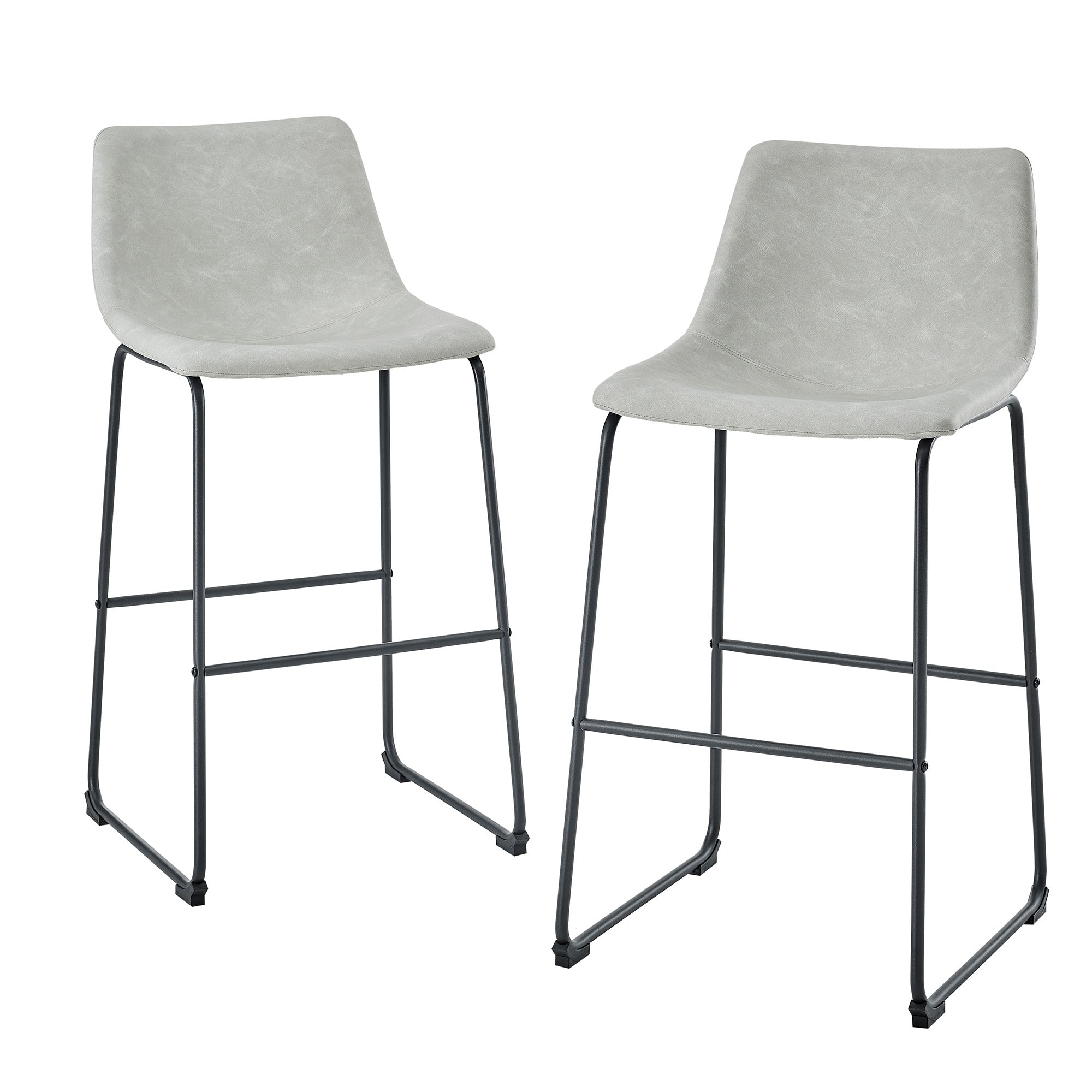 30 Industrial Faux Leather Barstools， Set of 2 - Grey