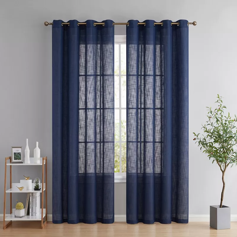 THD Serena Faux Linen Textured Semi Sheer Privacy Sun Light Filtering Transparent Window Grommet Long Thick Curtains Drapery Panels for Bedroom and Living Room， Set of 2