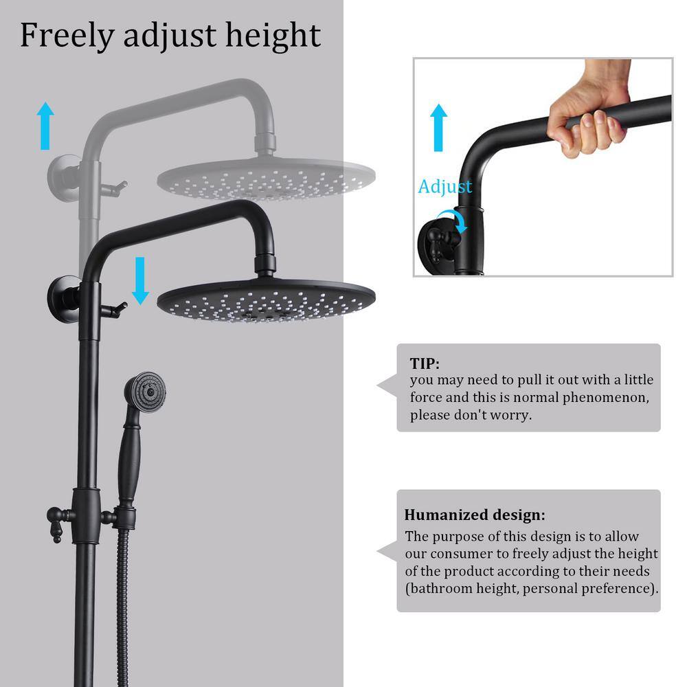 PROOX 2-Spray Round High-Pressure Wall Bar Shower Kit with Hand Shower in Matte Black PRAE383-MB