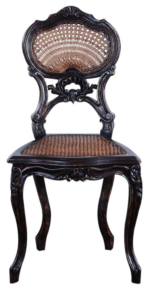 Vanity Chair Louis Rococo Serpentine Carved Wood  Antiqued Black   Tropical   Armchairs And Accent Chairs   by EuroLuxHome  Houzz