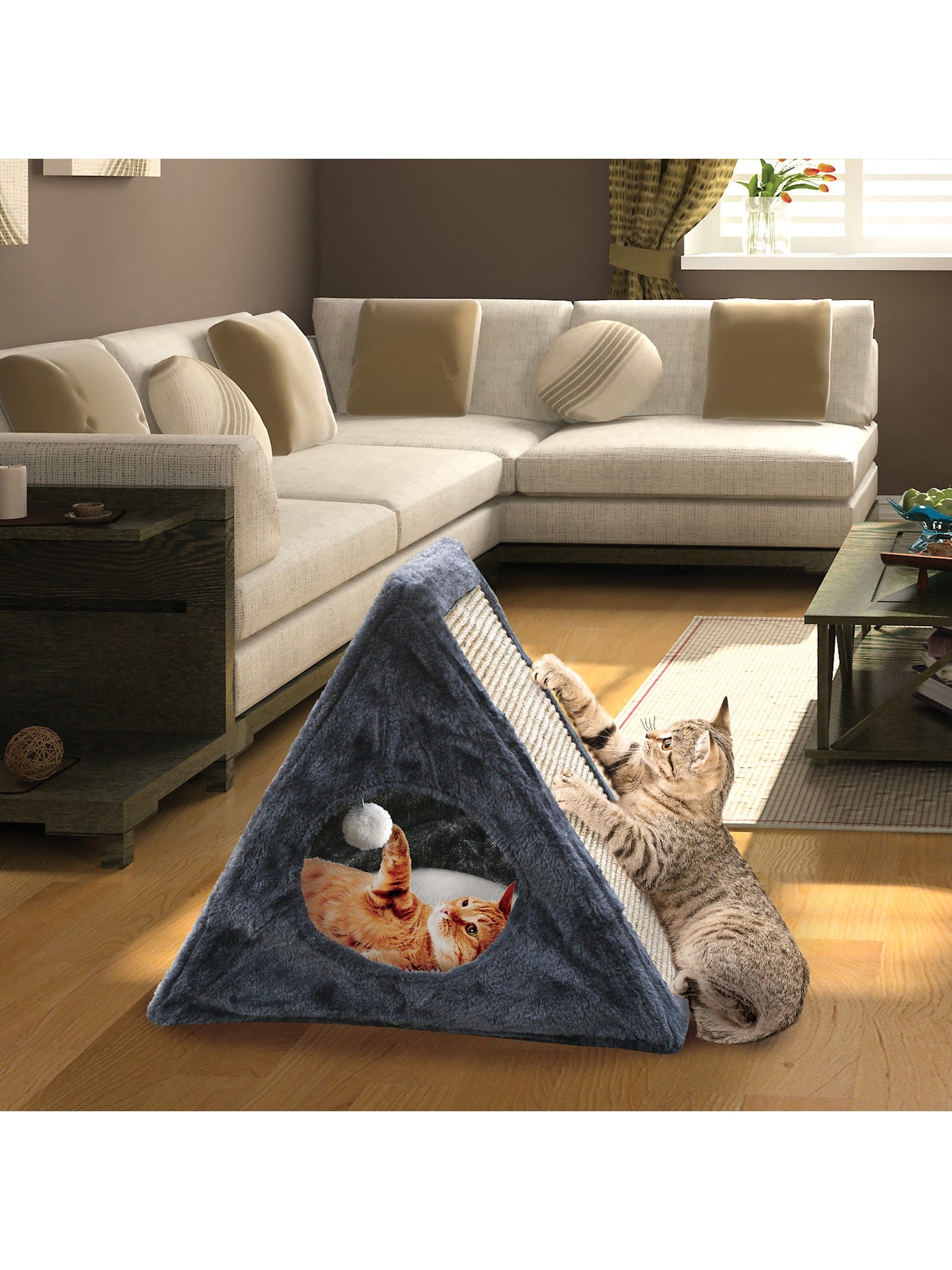 Imperial Home Foldable Cat Condo/Home with Kitty Scratching Pad， Gray， 18