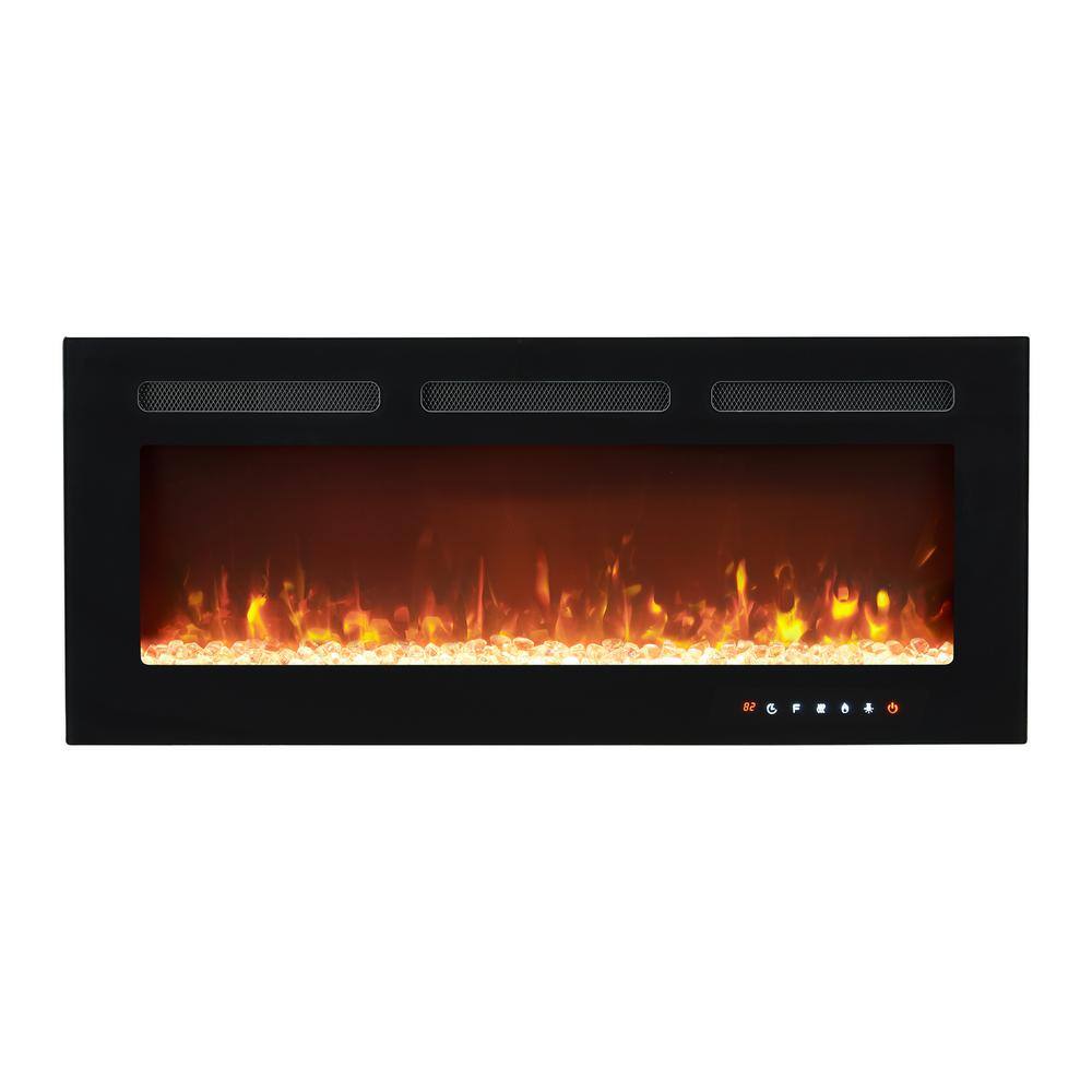 HOMESTOCK 50 in. Black Electric Fireplace Wall Mounted Fireplace LED with 12 Colors Touch Screen Remote Logset and Crystal Stones 89431HD