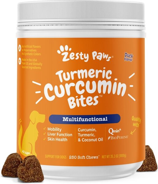 Zesty Paws Turmeric Curcumin Bites Duck Flavored Soft Chews Multivitamin for Dogs