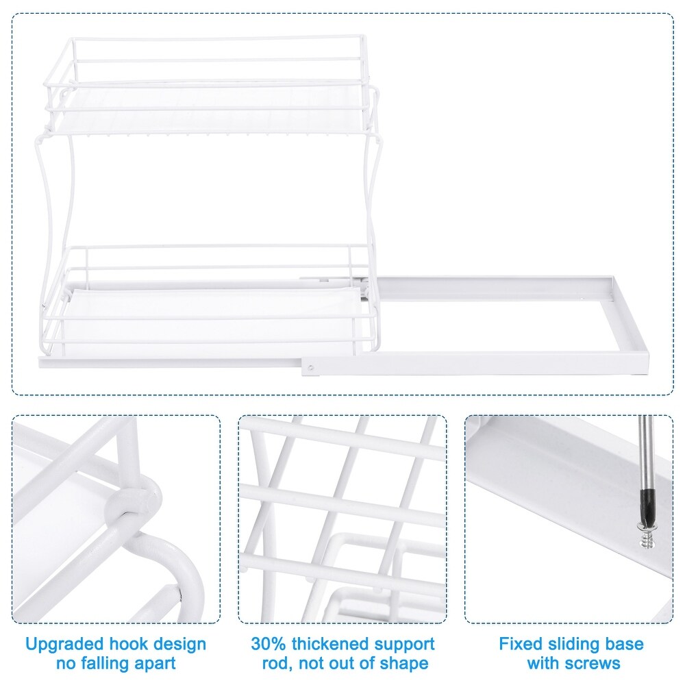 Pull Out Cabinet Organizer 2 Tier Sink Slide Out Storage Shelf for Kitchen White