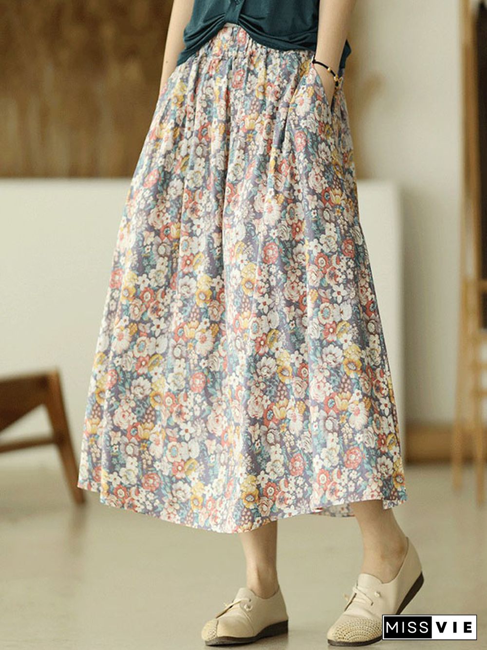 Original Floral Cotton-Blend A-Line Skirt