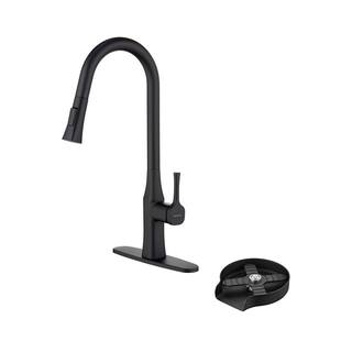 Boyel Living Single Handle No Sensor Pull Down Sprayer Kitchen Faucet with Deckplate Included and Glass Rinser in Matte Black BL-D3541-MB