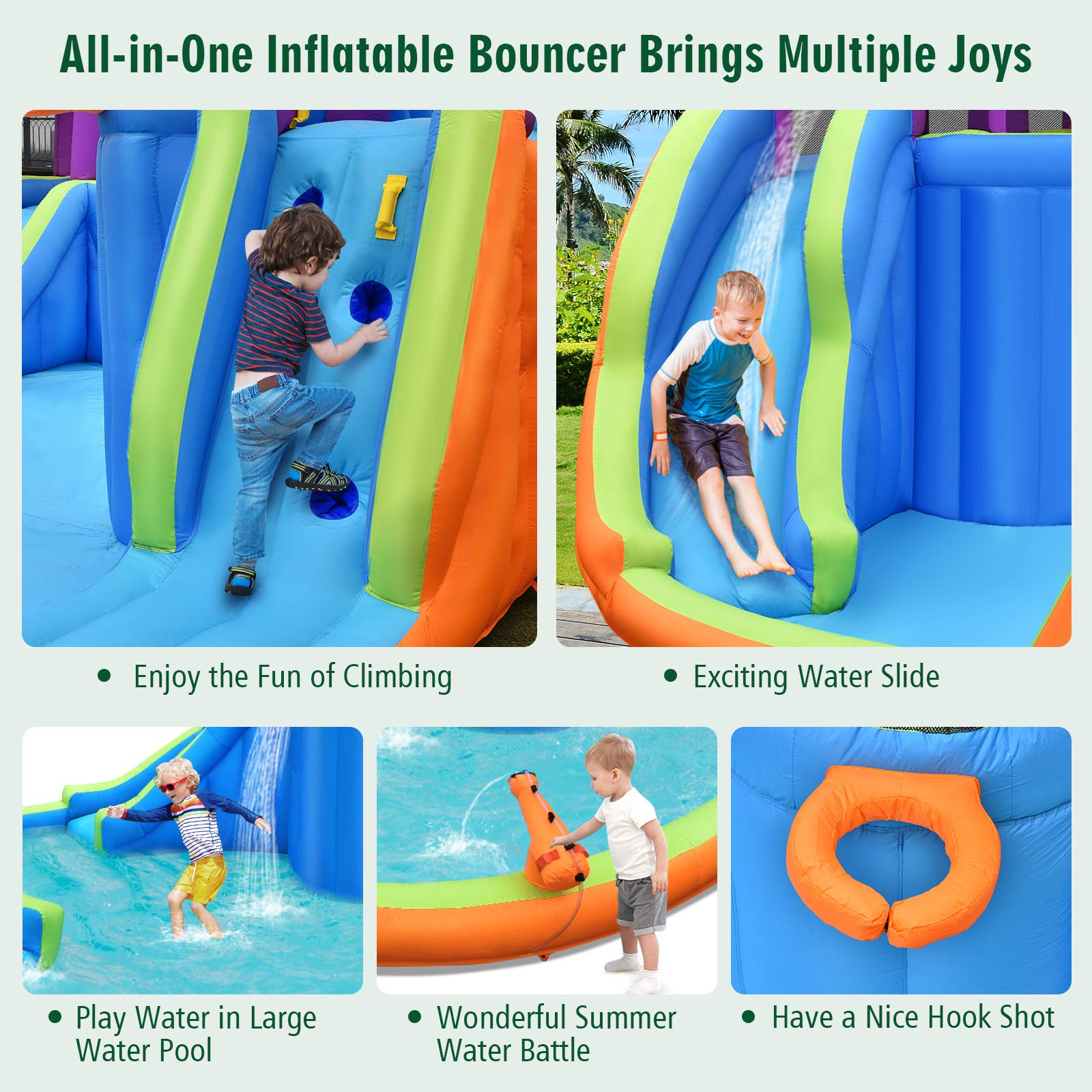 BOUNTECH Inflatable Water Park | Double Water Slide with w/Climbing Wall