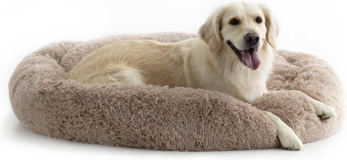 Brindle Donut Cuddler Dog and Cat Bed， Tan