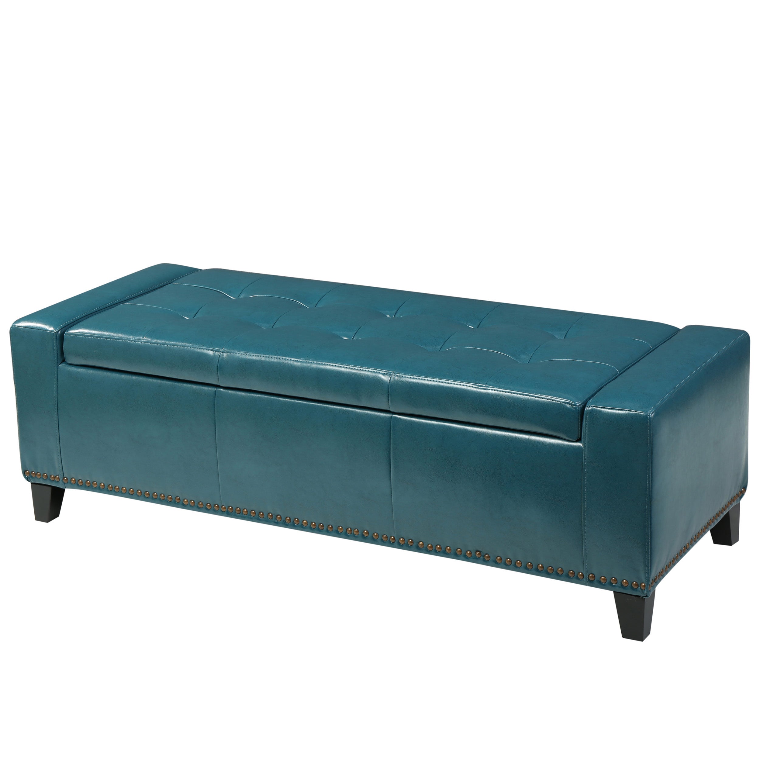 Robin Studded Teal Leather Storage Ottoman Bench