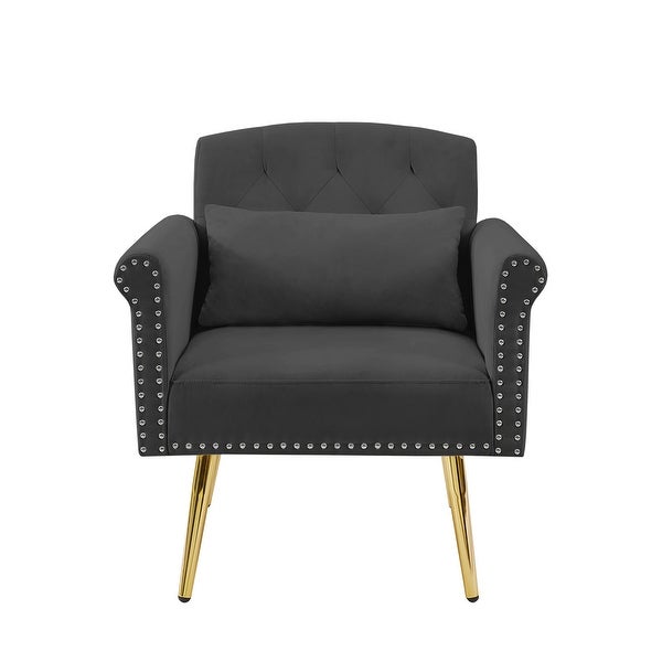 Elegant luxury Velvet Armchair Accent Chairs Tufted Back Lounge Chairs with Nailhead Arms and Pockets