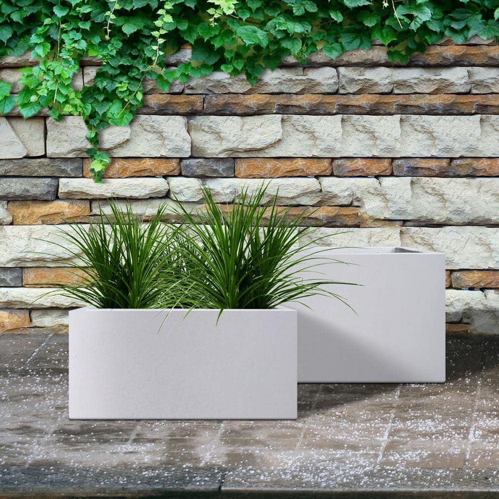 KANTE 31 in. and 23 in. L Rectangular Lightweight Pure White Concrete Metal Indoor Outdoor Planter Pots (Set of 2) RF0104AB-C80011