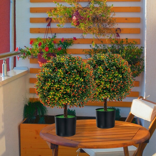 2Pack Artificial Boxwood Topiary Ball Tree with Orange Fruit