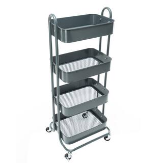 Huluwat 4-Tier Metal 4-Wheeled Shelves Storage Utility Cart in Gray RY-TC-USBO4513