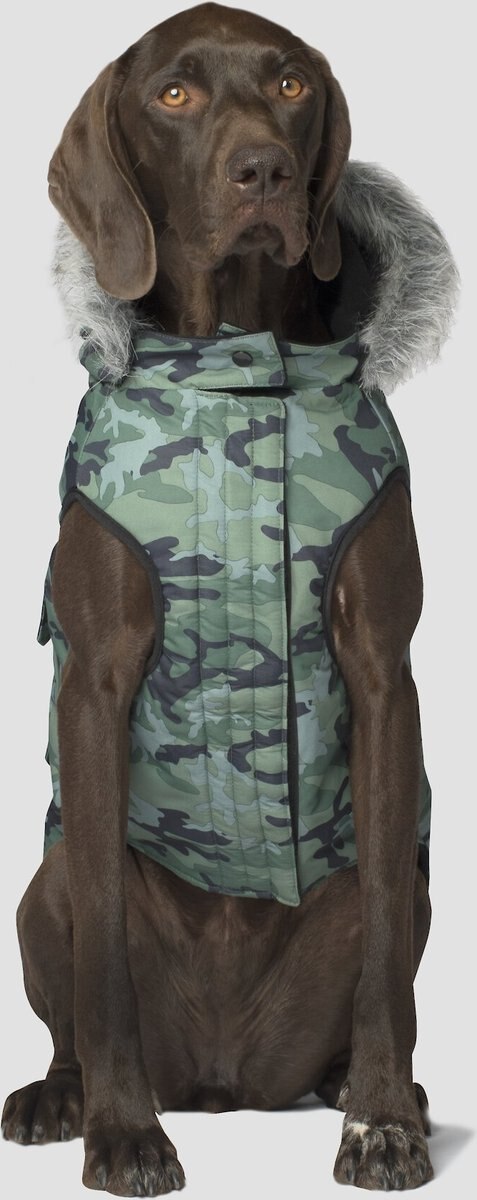 Canada Pooch Everest Explorer Faux Down Insulated Dog Jacket， Green Camo