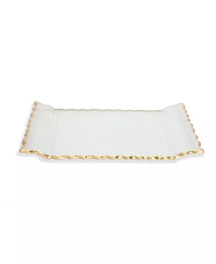 Classic Touch 11L Glass Oblong Tray With Gold Tray