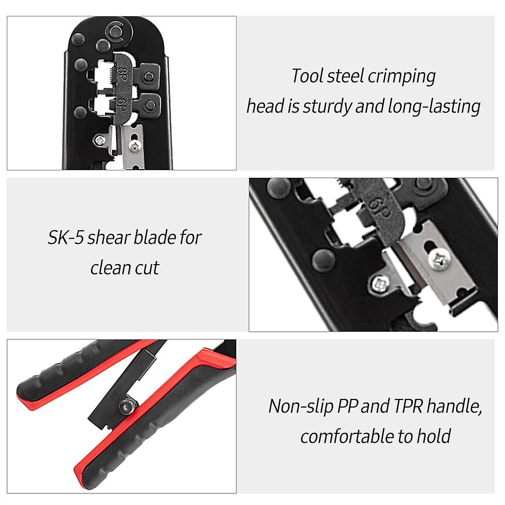 Ratcheting Crimping Tool 3 In 1 Multifunction Wire Crimpers Stripper Cutter， 8p 6p Network Line Telephone Wire Crimping Cable Stripping Cutting Electr