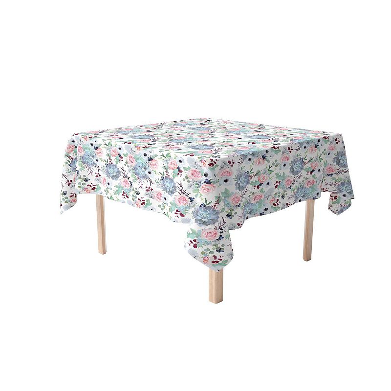 Square Tablecloth， 100% Polyester， 54x54， Pink Roses and Succulents