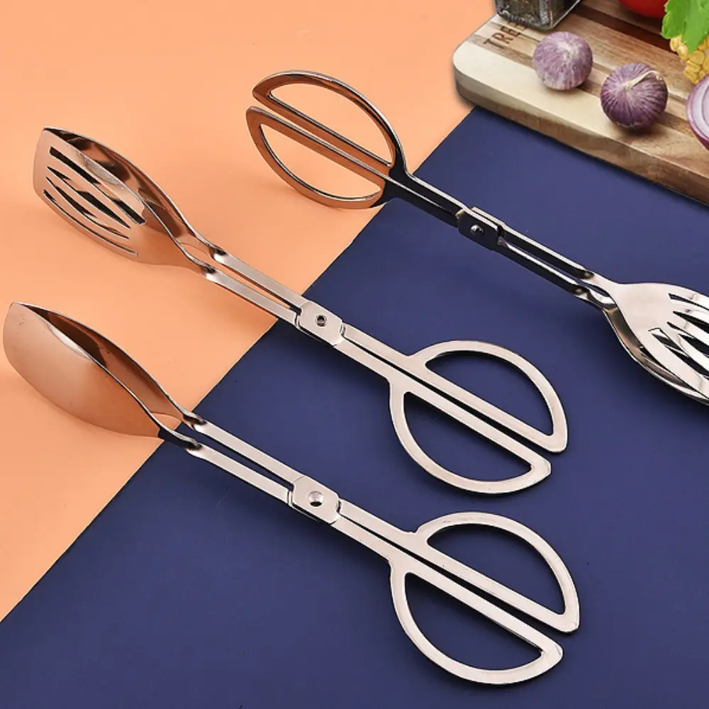 Stainless Steel  Metal Bread Buffet Barbecue Cooking Camping Tongs Bbq Steak Meat Food Clip Food Tongs