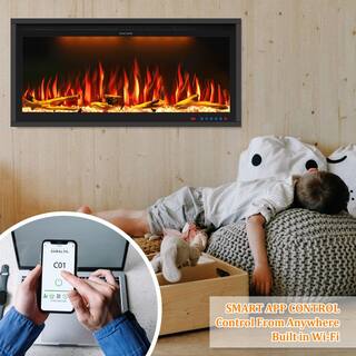 Prismaster ...keeps your home stylish 74 in. Smart Electric Fireplace Inserts Recessed and Wall Mounted Fireplace with Remote in Black BI74ZPR01