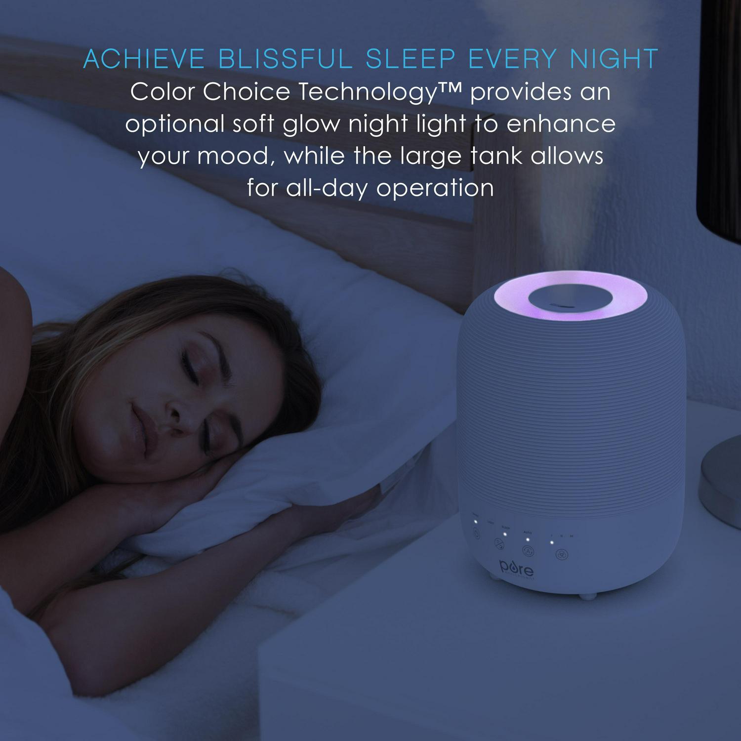 Pure EnrichmentA HUMEa c Sense Top Fill Humidifier -Auto Mode Humidity Sensor， 3 Mist Settings， Patented Magnetic Suspension， Optional Night Light， Optional Aromatherapy， Sleep Mode and Auto Shut-Off