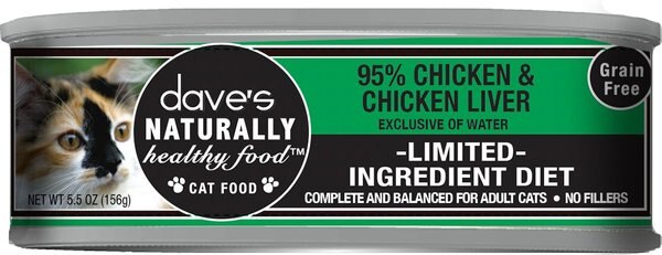 Dave's Pet Food Naturally Healthy 95% Chicken and Chicken Liver Canned Cat Food， 5.5-oz， case of 24