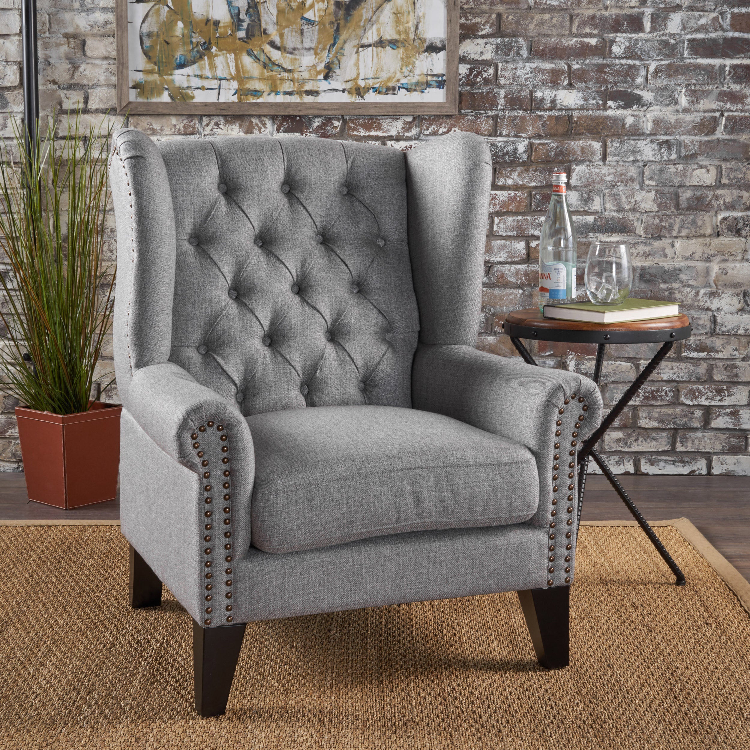 Lainie Traditional Tufted Winged Fabric Accent Chair