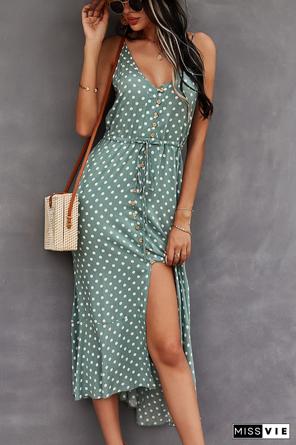 Polka Dots Sleeveless Midi Dress Wholesale