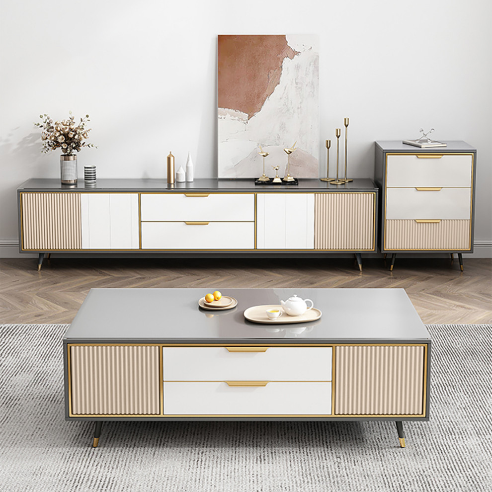 Modern 79 quotTV Stand TV Console with Drawers Line Media Console with Doors   Midcentury   Entertainment Centers And Tv Stands   by Homary International Limited  Houzz