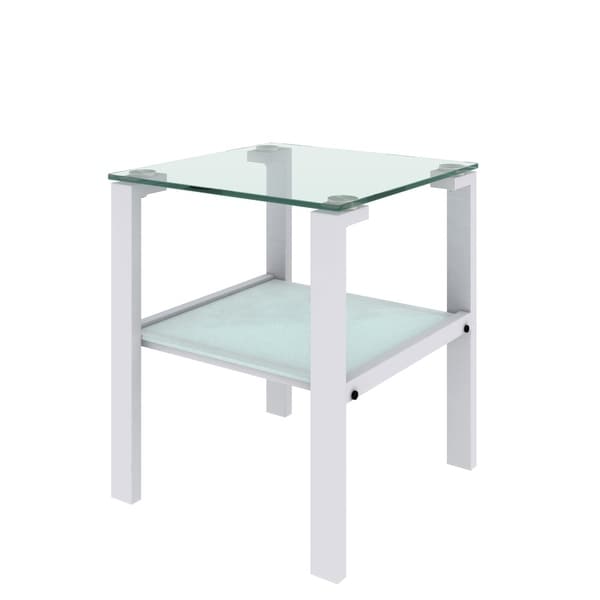 Glass End Table 2-Tier Coffee Table Modern Nightstand Side Table with 4 Metal Legs for Living Room， Bedroom