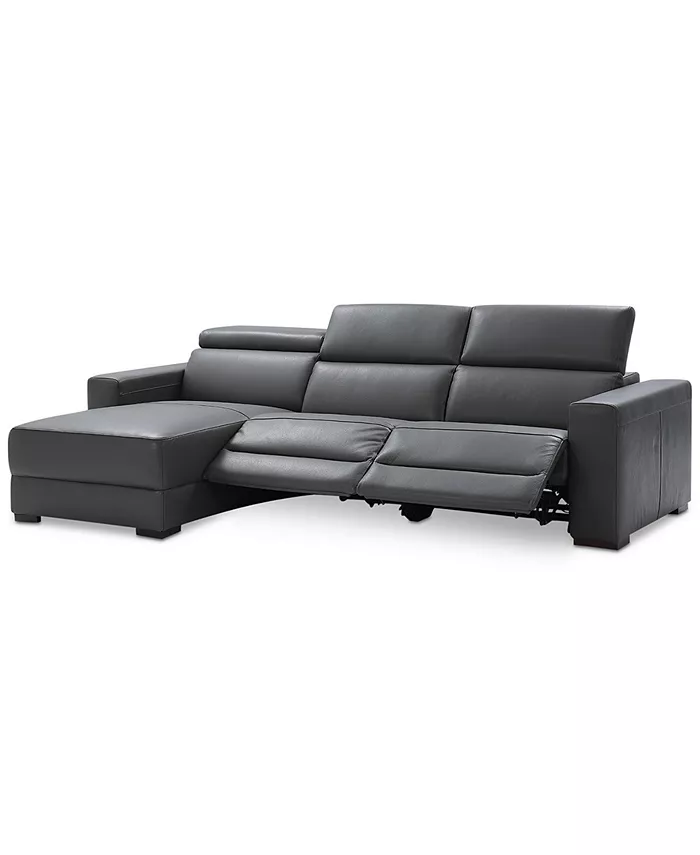 Furniture Nevio 115 3-pc Leather Sectional Sofa with Chaise 2 Power Recliners and Articulating Headrests