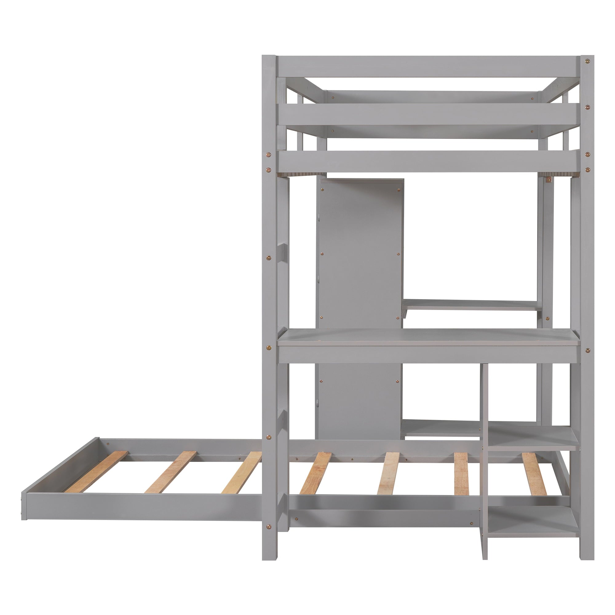 Euroco Twin Over Twin Loft Bed with Four Drawers and Ladder for Kids, Gray