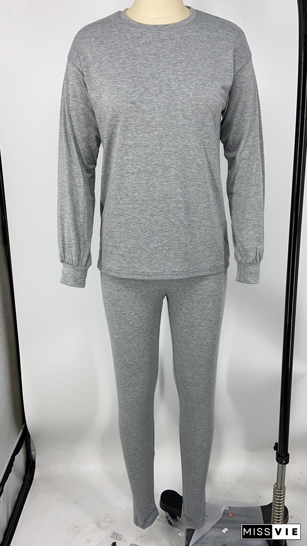 Classic Solid Long Sleeve Sweatshirt Jogger Pants Two-piece Set