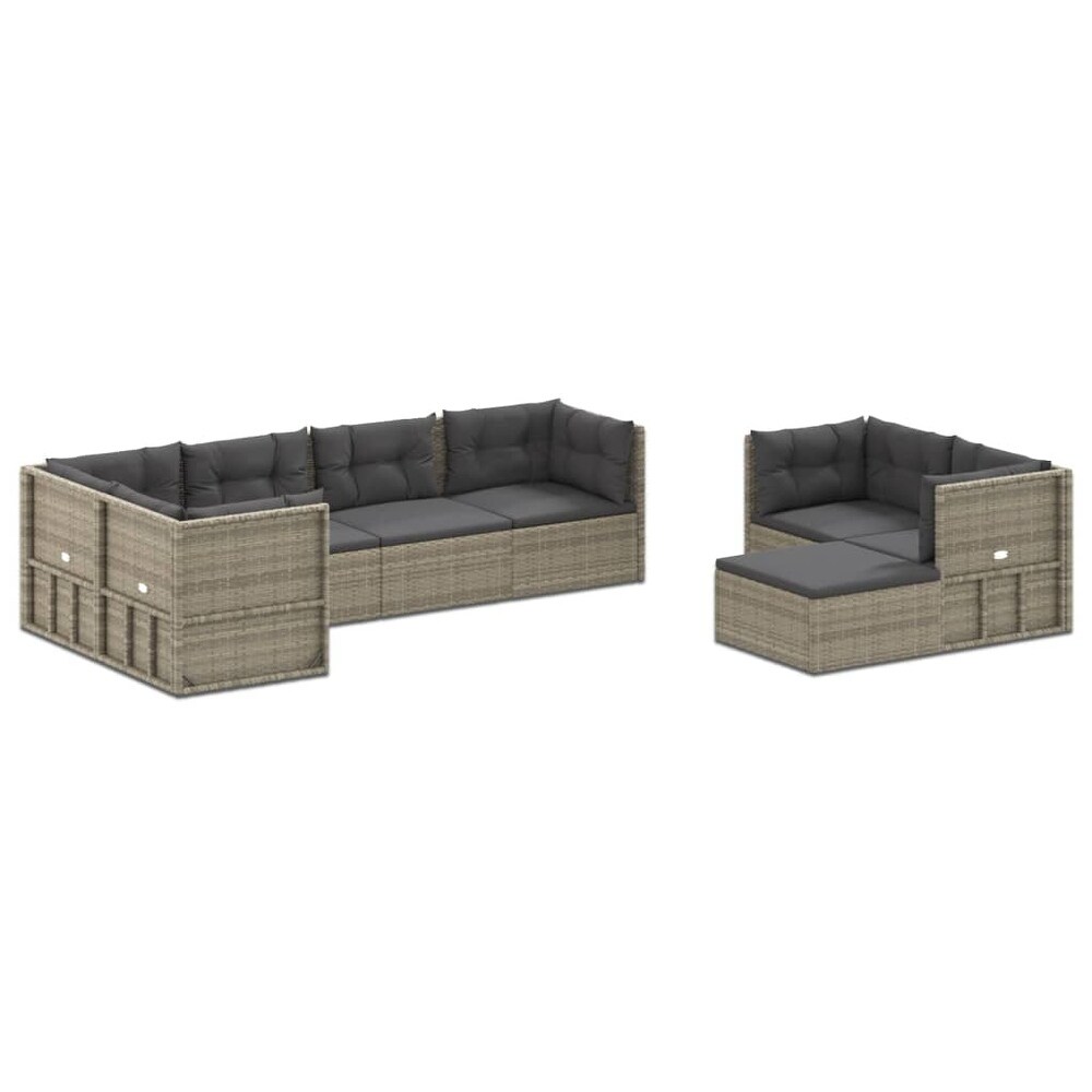 vidaXL 8 Piece Patio Lounge Set with Cushions Gray Poly Rattan   21.3\