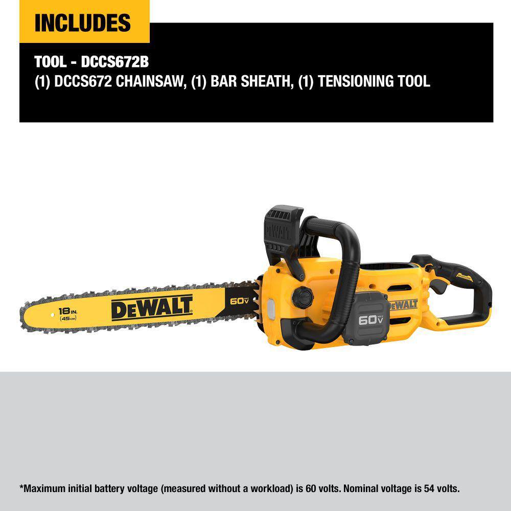 DW 60V MAX 18in. Brushless Battery Powered Chainsaw (Tool Only) with 18in. Chain DCCS672BW1DT618