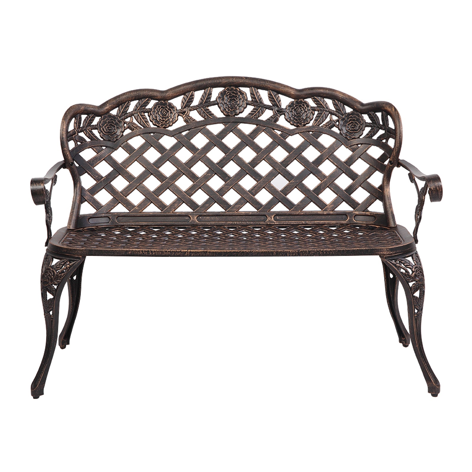 EasingRoom Antique Designed Rose Style Iron Park Garden Bench, Bronze