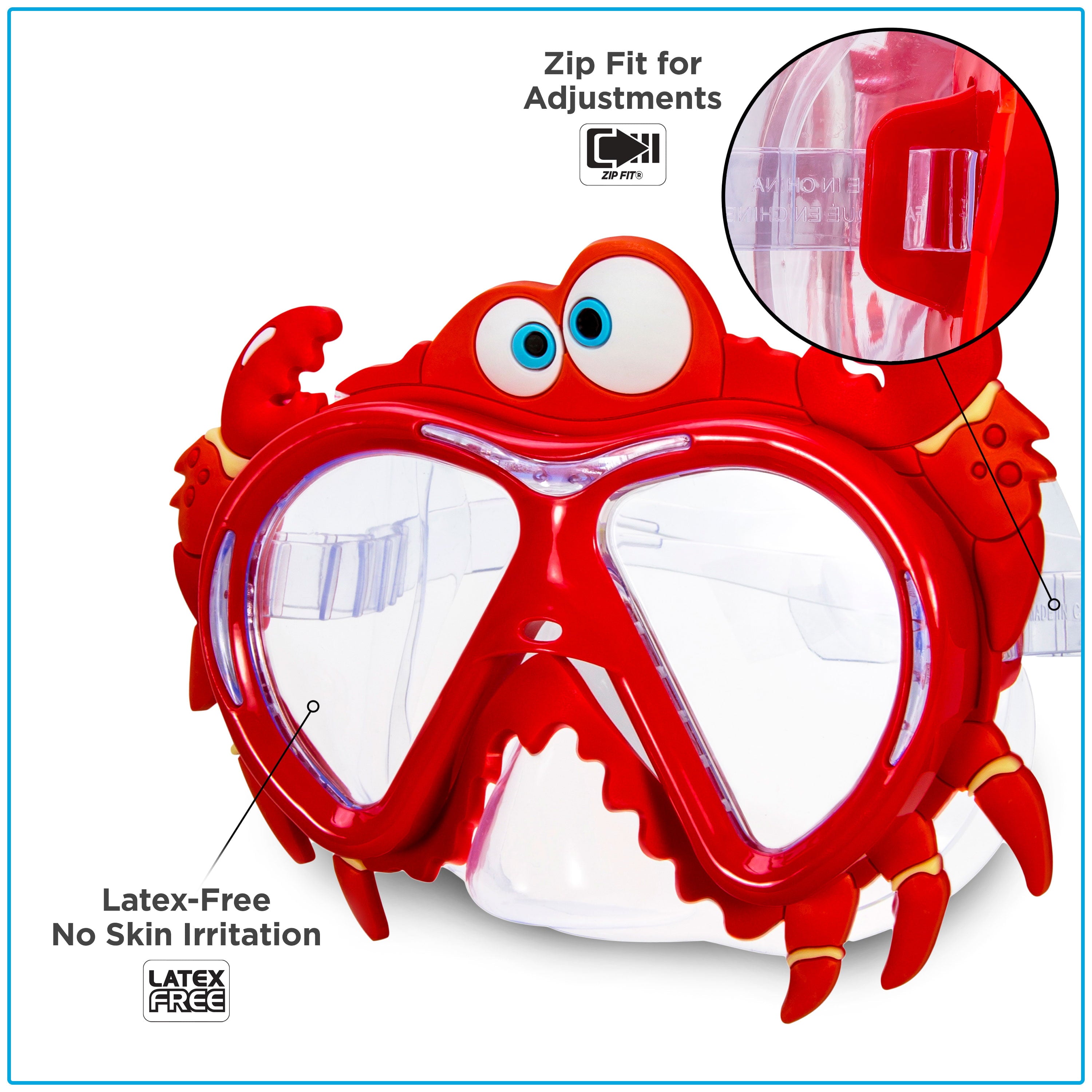 Eye Pop Red and Clear Swimming Sport Goggles For Kids, Ages 4 Years and Up, Crab Character