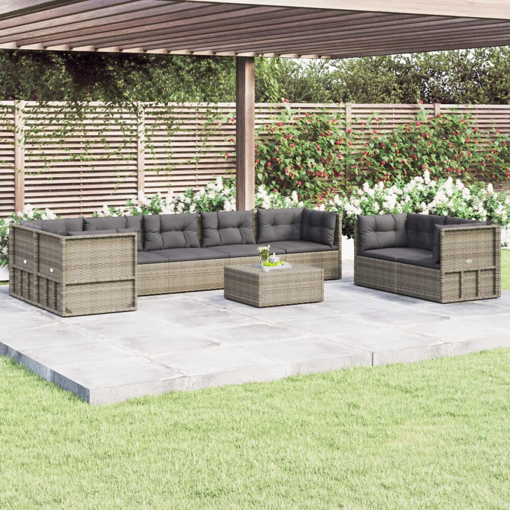 vidaXL 8 Piece Patio Lounge Set with Cushions Gray Poly Rattan   21.3\