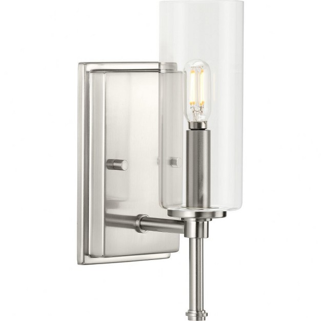 Progress Lighting Elara 1 light Wall Light Brushed Nickel Clear Cylindrical Shade