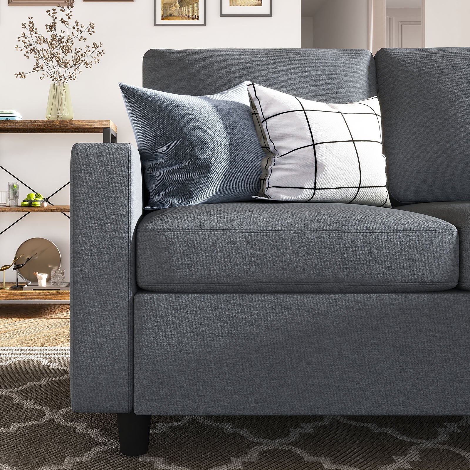 HONBAY Reversible Sectional Apartment Sofa L-Shaped Couch for Living Room, Bluish Gray